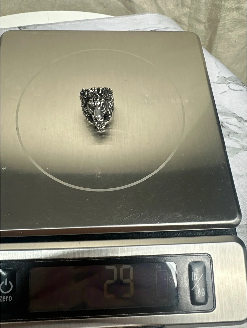 GUCCI Lion Head Ring Black Silver Tone Sz 23 Made in Italy